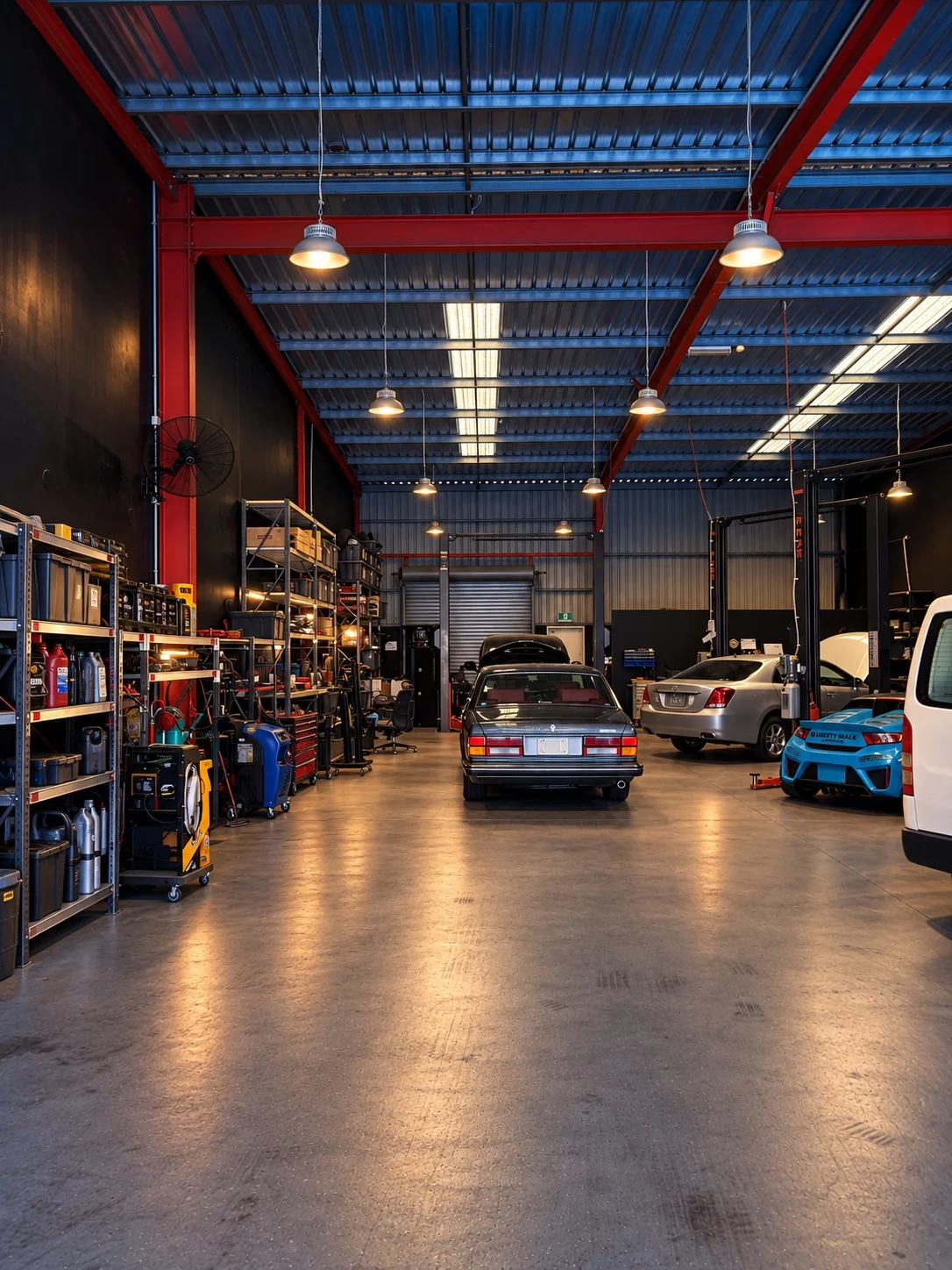 Vehicle lift and service area inside IVS Workshop
